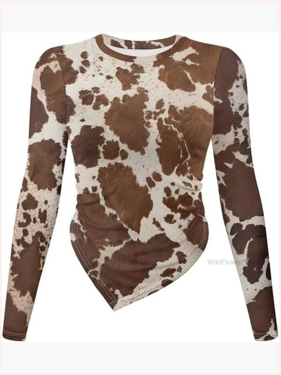 Tops - Women's Long Sleeve Fitted Crop Top Crewneck T-Shirt Breathable Stretchy Top